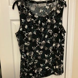 Kasper Hunter Green, Gray & White Sleeveless Blouse